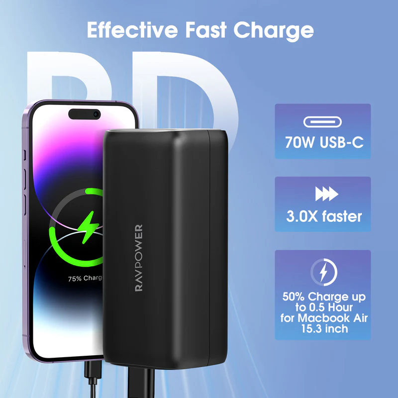قیمت و خرید پاوربانک 70 وات 20000 میلی آمپر راوپاور مدل RP-PB208 Pro